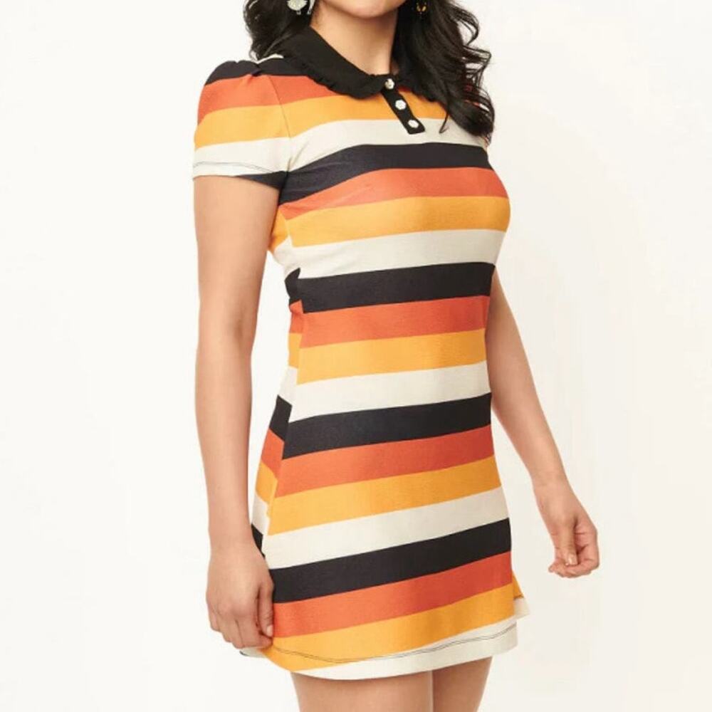 Unique Vintage Mini Polo Dress Small Candy Corn Halloween Retro Stripe Party New